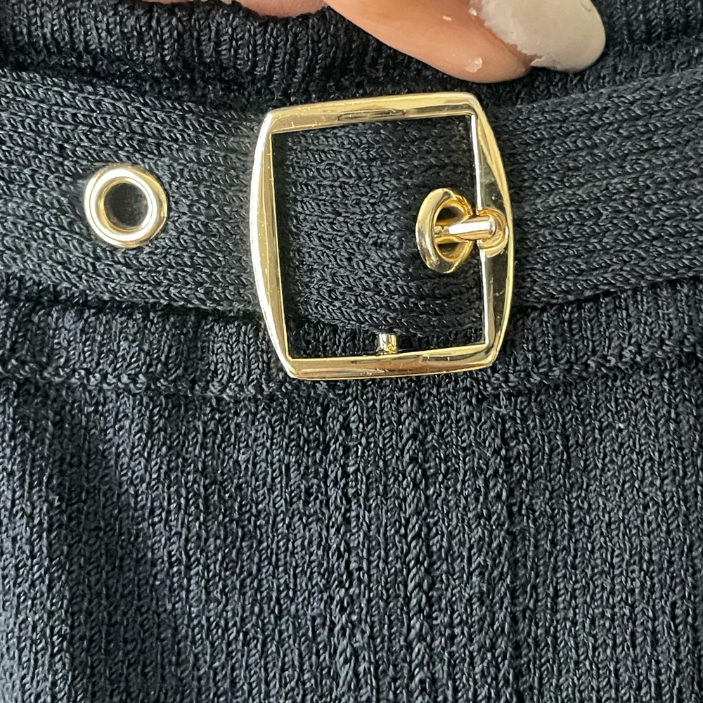 St. John Black Midi Skirt with Gold Buckle - Picture 2 of 5